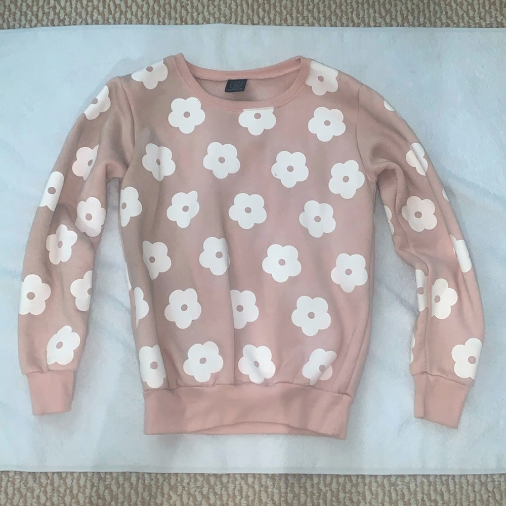 Pink Flower Pullover Sweater